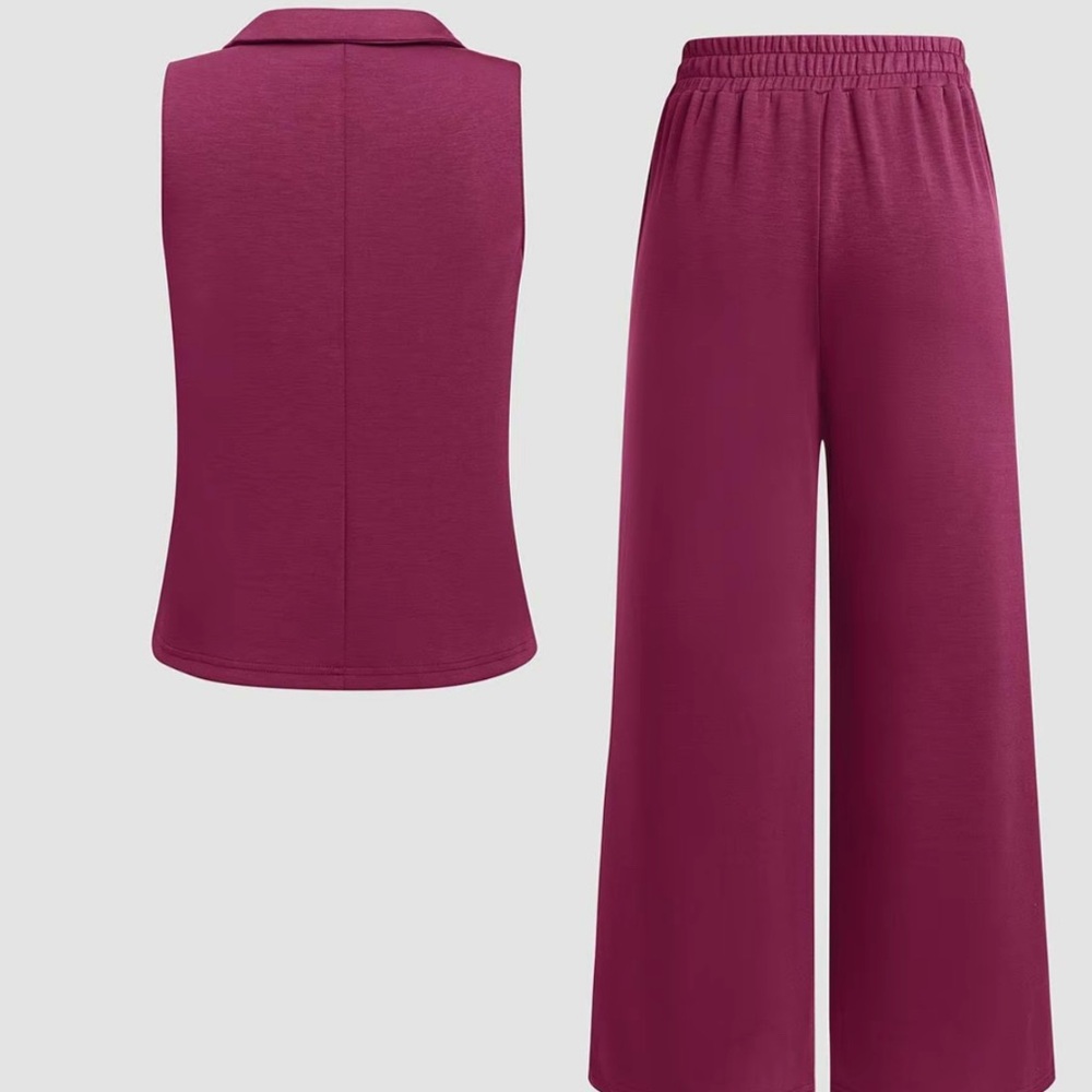 Purple Wide-Leg Pantsuit with Sleeveless V-Neck Top - Picture 2 of 9